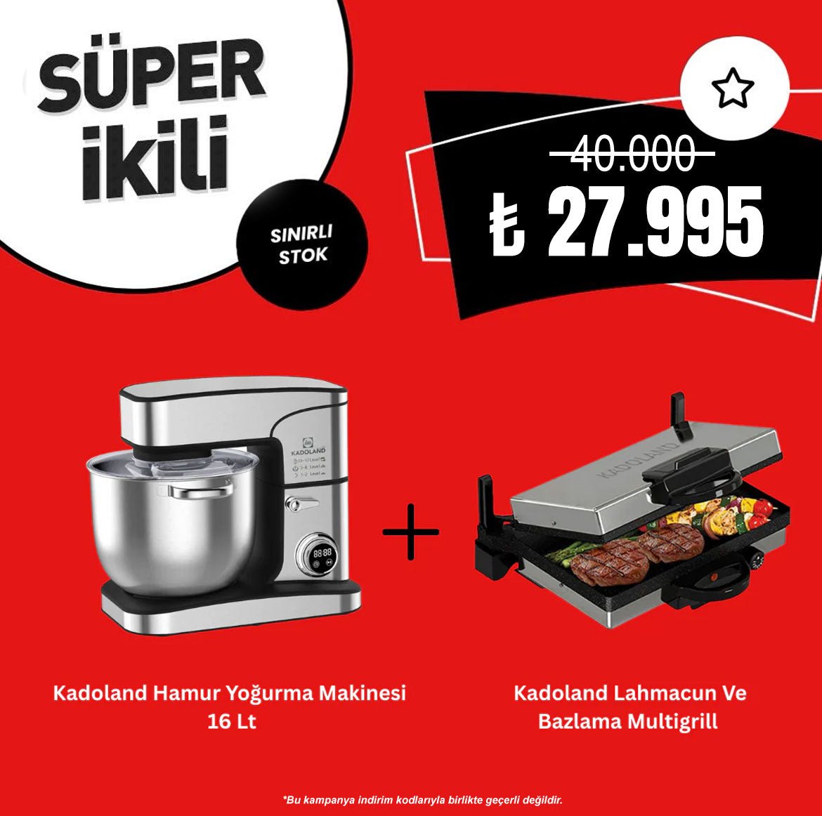 Kadoland Super Ikili - 16 Litre Hamur Makinesi + Kadoland Lahmacun