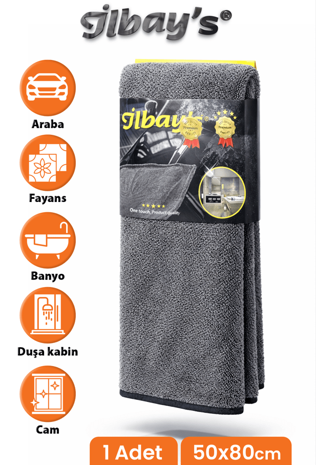 İlbay's Mikrofiber Araba Yıkama ve Kurulama Bezi Gri 50x80 cm - GalaturQa