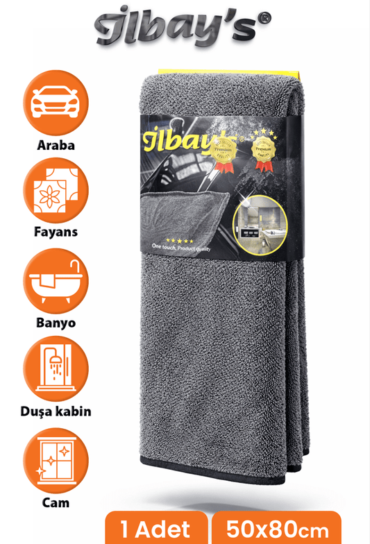 İlbay's Mikrofiber Araba Yıkama ve Kurulama Bezi Gri 50x80 cm - GalaturQa
