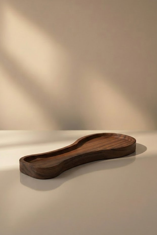 Cos Doğal Ahşap Kaşık/Kepçe Altlığı 23x9x2 cm (Tezgâh Üstü, Koyu Ahşap)