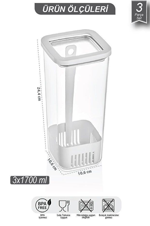Kare Saklama Kabı Seti 3x1700 ml - GalaturQa