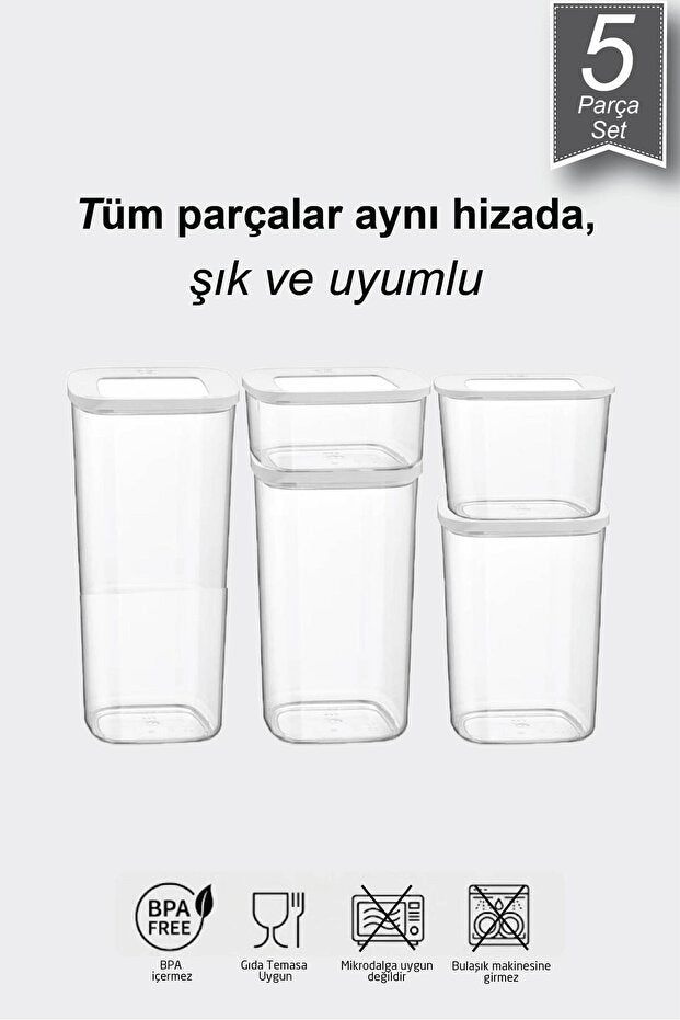 Kare Şeffaf Saklama Kabı 5'li Set - GalaturQa