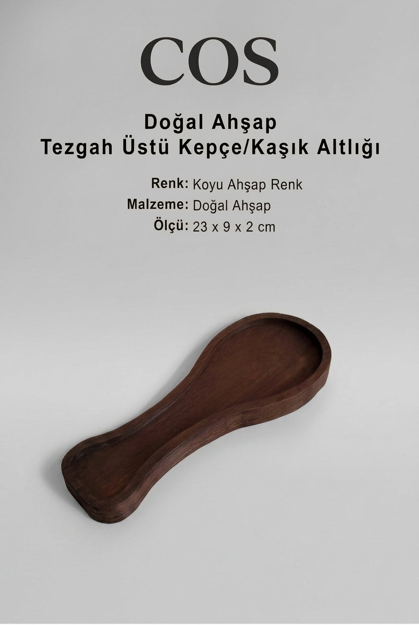 Cos Doğal Ahşap Kaşık/Kepçe Altlığı 23x9x2 cm (Tezgâh Üstü, Koyu Ahşap)