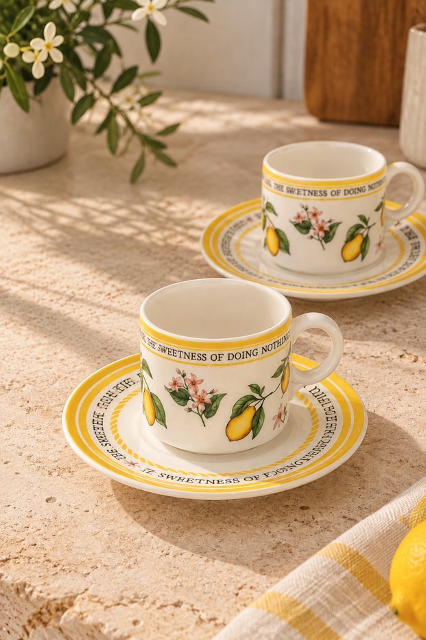 Bucolic 2'li Lemon Bliss Porselen Fincan Takımı - GalaturQa