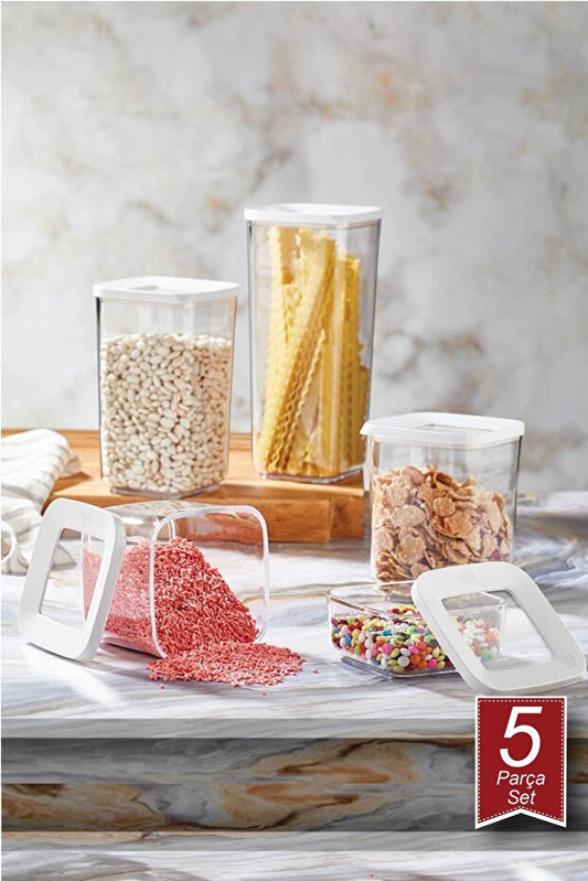 Kare Şeffaf Saklama Kabı 5'li Set - GalaturQa