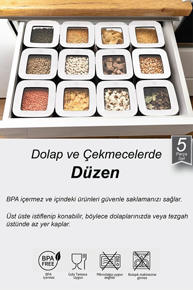 Kare Şeffaf Saklama Kabı 5'li Set - GalaturQa