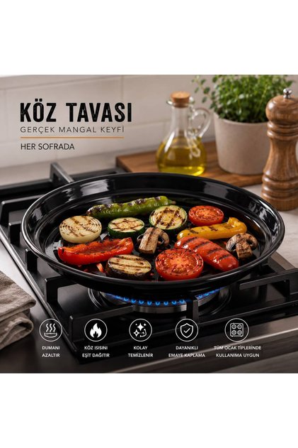 6 Bölmeli Emaye Pratik Saplı Közleme Tavası