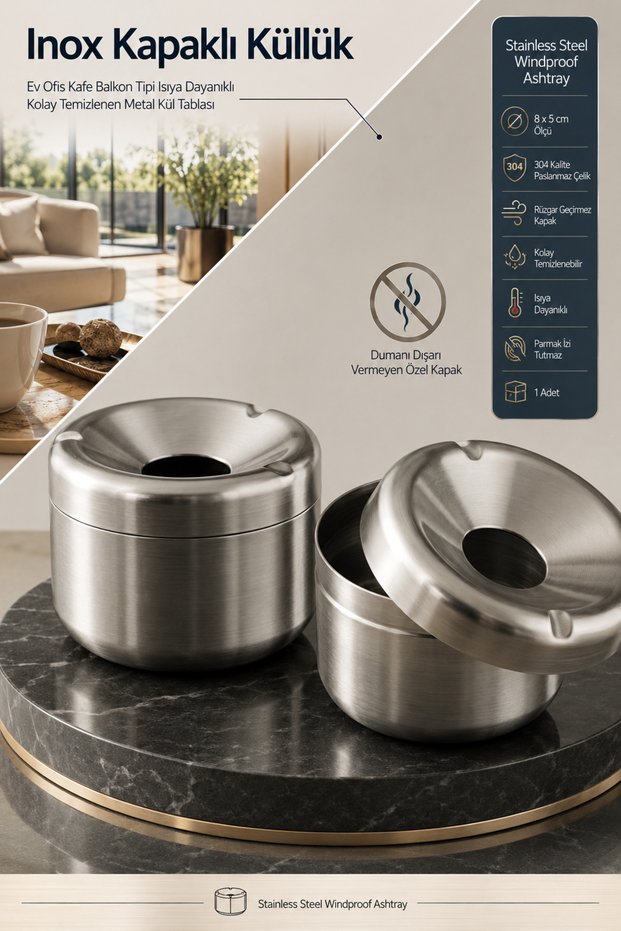 Transformacion Inox Paslanmaz Çelik Küllük (Modern, Hijyenik, Dayanıklı Tasarım)