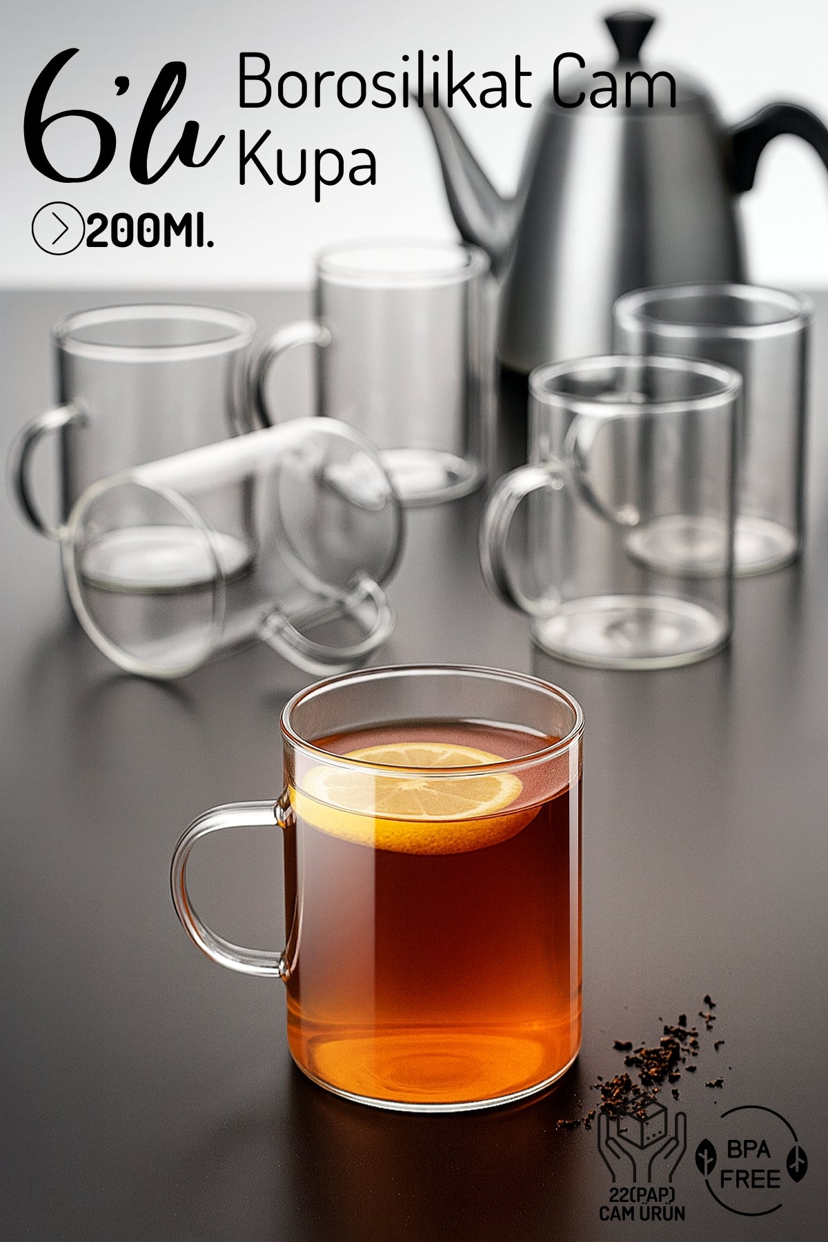 Nandy Home 6'lı Set Borosilikat Cam Kupa (Sıcak ve Soğuk Dayanıklı) - GalaturQa