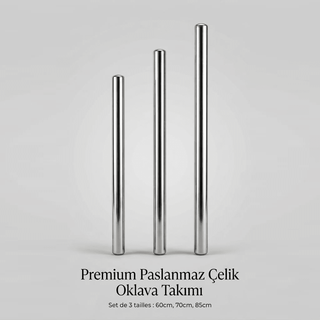 3'lü Paslanmaz Çelik Oklava Seti / 60, 70, 85 cm - GalaturQa