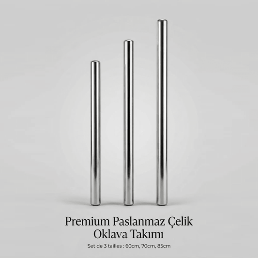 3'lü Paslanmaz Çelik Oklava Seti / 60, 70, 85 cm - GalaturQa