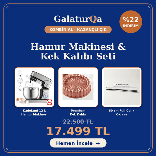 Hamur Makinesi & Kek Kalıbı Seti – Kadoland 12 L Hamur Yoğurma + Granit Kek Kalıbı + 60 cm Çelik Oklava - GalaturQa