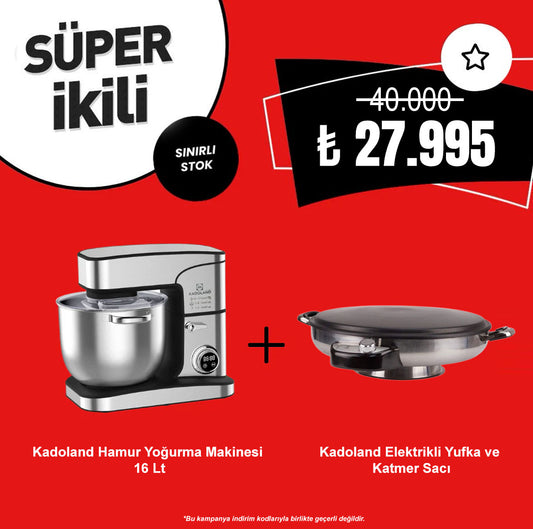 Kadoland Super Ikili - 16 Litre Hamur Makinesi + Kadoland Elektrikli Yufka ve Katmer Sacı