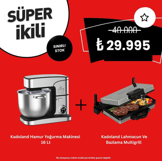Kadoland Süper İkili - 16 Litre Hamur Makinesi + Kadoland Lahmacun Ve Bazlama Multigrill Lahmacun bazlama makinesi - GalaturQa